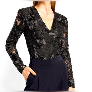 Black Lace Sleeved Lace embroidered Express Bodysuit XS NWT